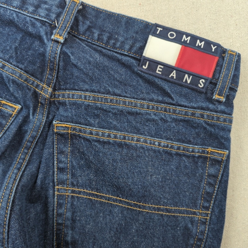 Vintage Tommy Hilfiger Jeans Mens 34x32 Blue Baggy Dark Wash Big Flag
